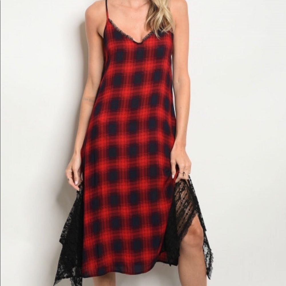 Red and Navy Plaid Dress - Picture 1 of 8